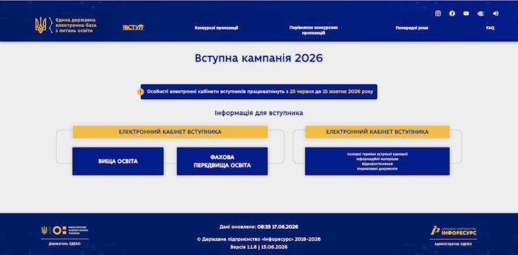 Інформація для абітурієнтів щодо реєстрації особистих електронних кабінетів вступників
