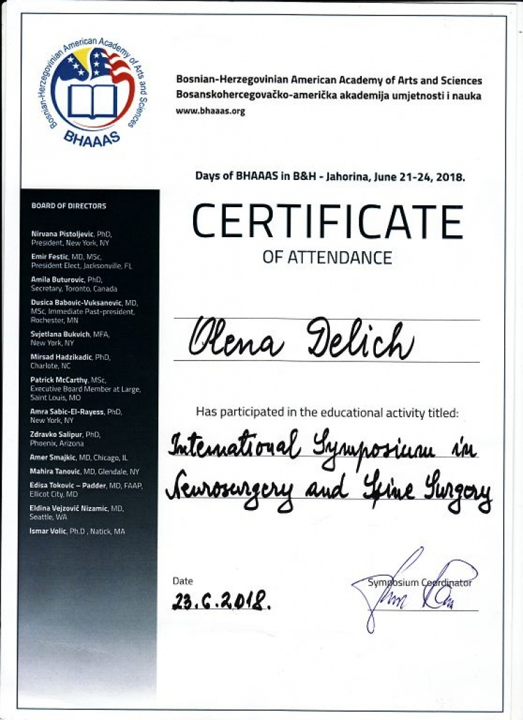 Student of School of Medicine successfully completed her internship program on neurosurgical department in Bosnia and Herzegovina